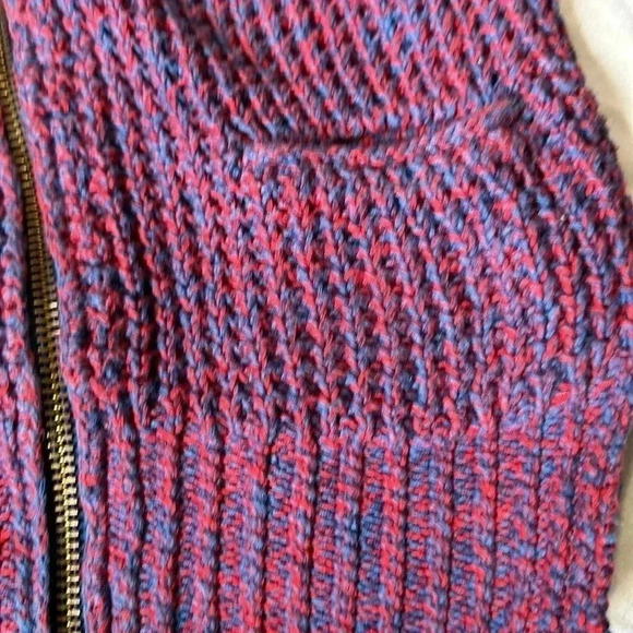 ARITZIA WILFRED FREE Blue Red Rib Knit Zip Up Cardigan Sweater Tassel Size S - Picture 4 of 6